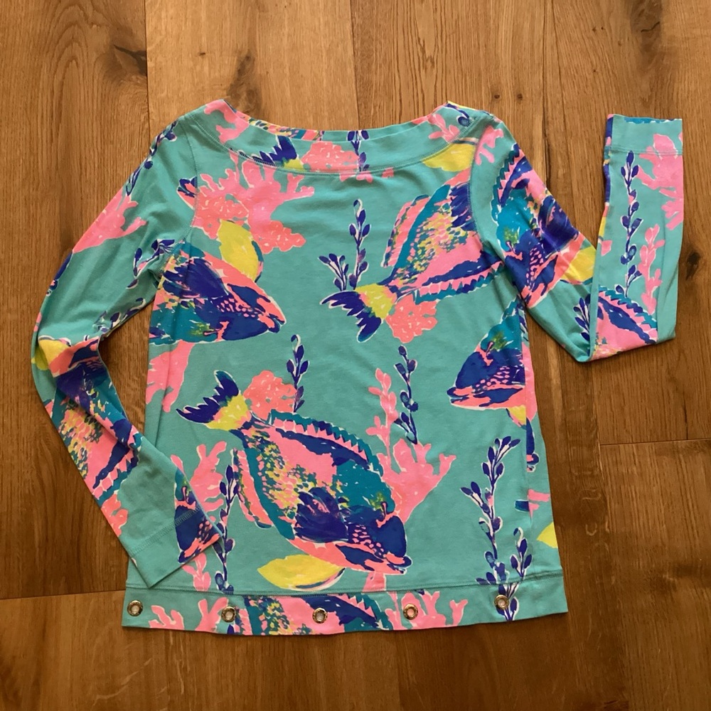 Lilly Pulitzer Jojo top Shorely Blue Sandstorm XS